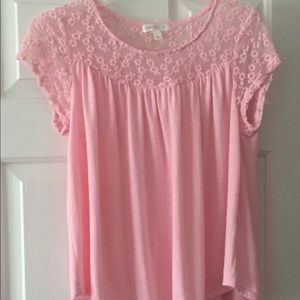 love, Fire Tops - Pink tee with lace floral detail love, Fire Tops - Pink tee with lace floral detail